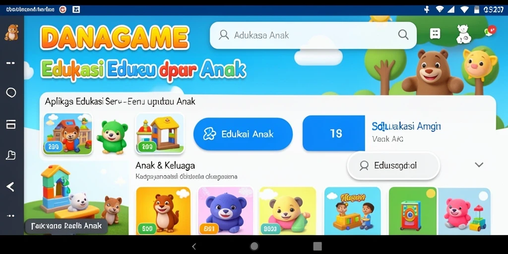 Screenshot utama DANAGAME menampilkan antarmuka yang ceria dan edukatif.