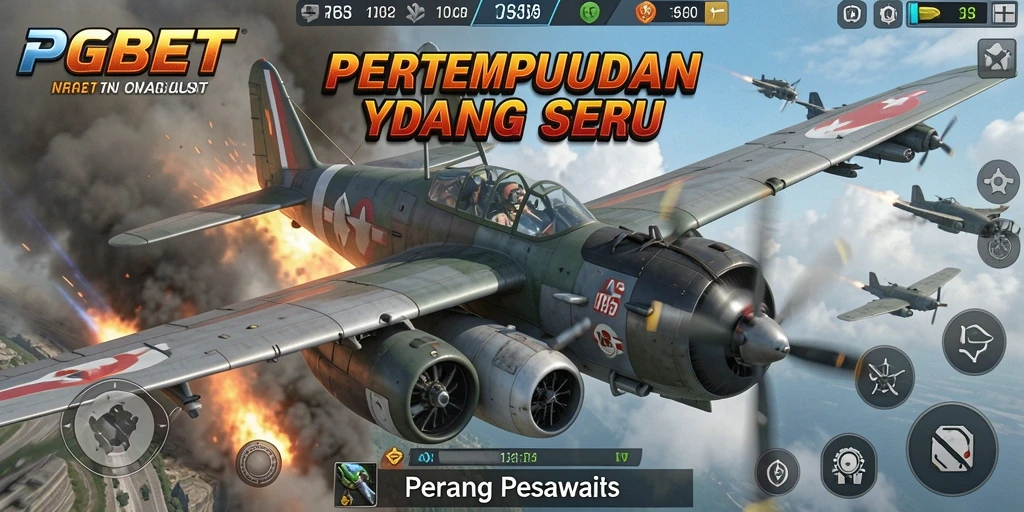 Antarmuka utama PGBET menampilkan pesawat tempur dalam aksi pertempuran.