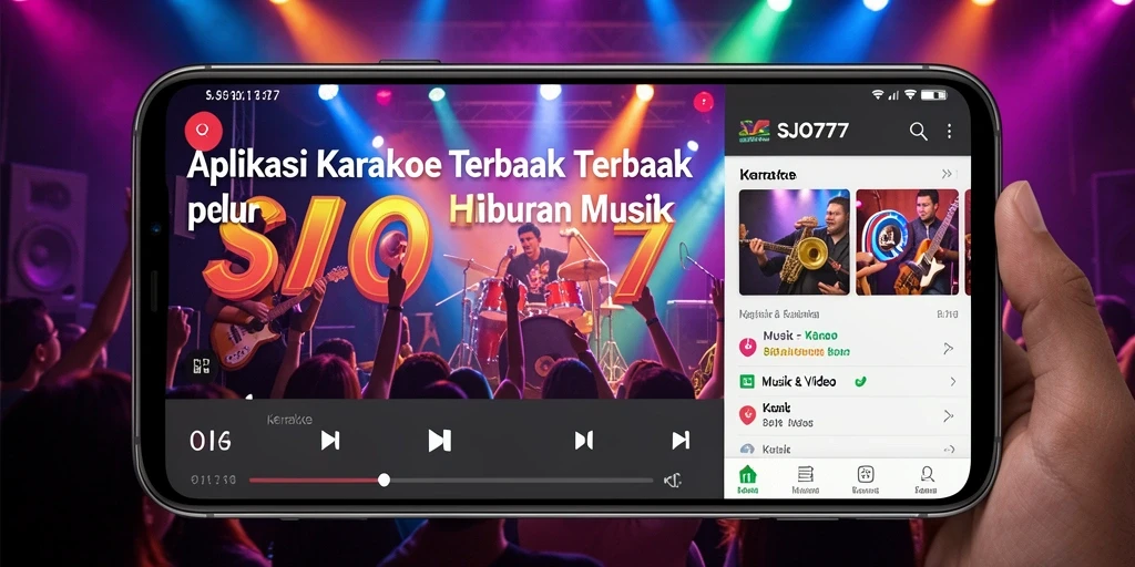 Antarmuka aplikasi SJO777 dengan pilihan lagu karaoke dan fitur rekaman.